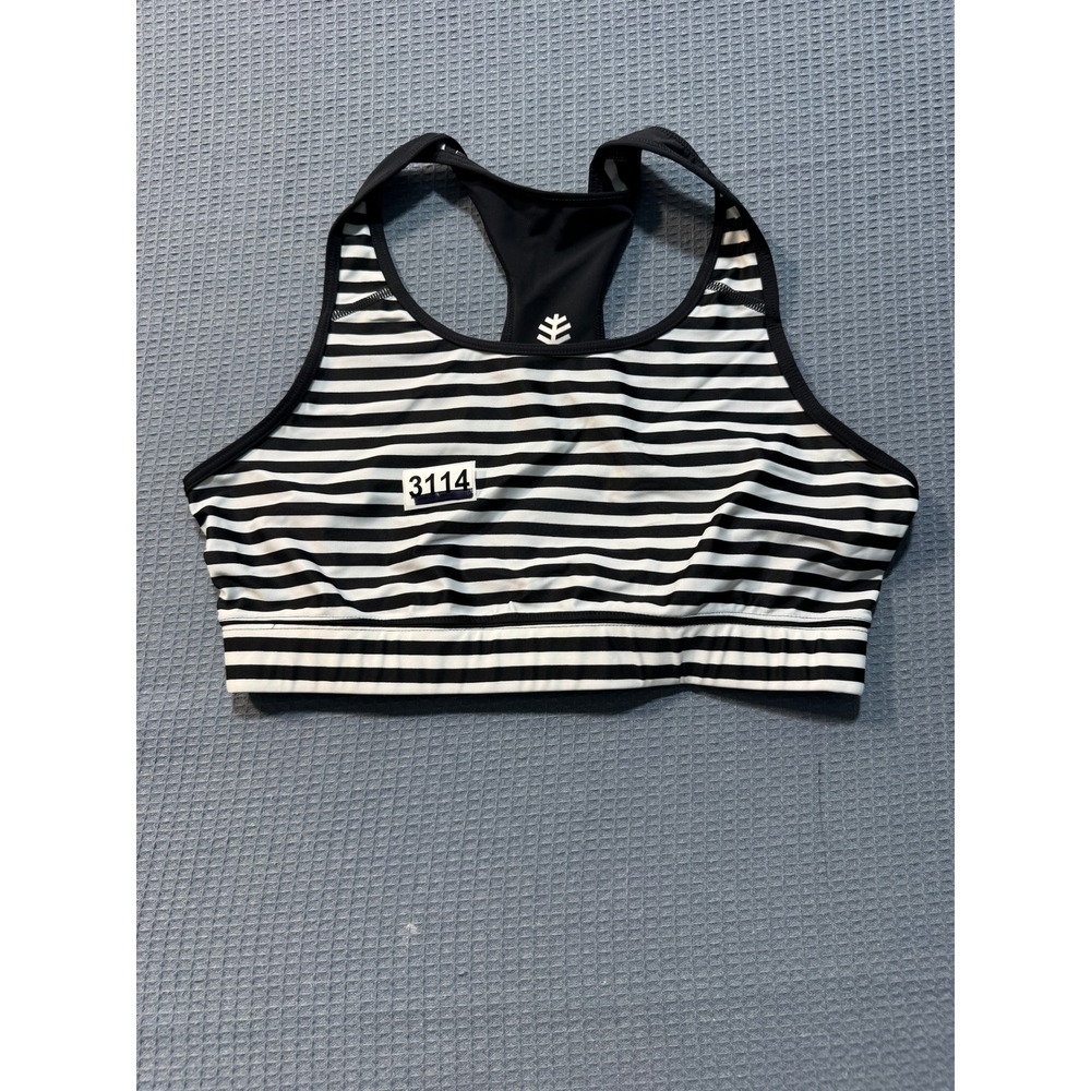 Coolibar Striped Swim Bikini Top Womens Medium Black White UPF 50+ Racerback